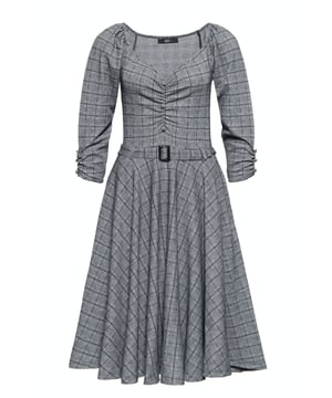 For the elegant Rockabella Appearance! Mit diesem figurbetonten Swing-Kleid im eleganten Chic ergatterst du ein absoloutes It-Piece der aktuellen Kollektion von Queen Kerosin. Das Dreiviertelarm-Dress hat einen feminine herzförmigen Ausschnitt mit Raffung, sowie einen abnehmbaren Taillen-Gürtel mit Schnalle, welcher die weibliche Silhouette gekonnt in Szene setzt. Stilvoll und authentisch in Karo-Optik für den perfekten Vintage Auftritt. Die Passung ist Slim-Fit kombiniert mit einer schwungvollen A-Linie und Midi-Länge welche den Rockbereich auflockert und den gewissen "Swing" hervorhebt. Der hochwertige Material-Mix mit Elastan-Anteil ermöglicht ein angenehmes, bequemes Tragegefühl. Kombiniert zu Pumps entsteht ein edles Rockabella Outfit mit festlichem Flair.  QUEEN KEROSIN: Rock’n’Roll, Rockabilly, Hot Rod, Tattoos, Biker, … Diese Attribute lassen sich auf den Lifestyle der 50er Jahre genauso gut wie auf die Kultmarke Queen Kerosin beziehen! Mit unseren authentischen Designs lassen wir das damalige Lebensgefühl heute wieder aufleben.  DESIGN:For the elegant Rockabella Appearance! Mit diesem figurbetonten Swing-Kleid im eleganten Chic ergatterst du ein absoloutes It-Piece der aktuellen Kollektion von Queen Kerosin. Das Dreiviertelarm-Dress hat einen feminine herzförmigen Ausschnitt mit Raffung, sowie einen abnehmbaren Taillen-Gürtel mit Schnalle, welcher die weibliche Silhouette gekonnt in Szene setzt. Stilvoll und authentisch in Karo-Optik für den perfekten Vintage Auftritt.  PASSFORM: Der Slim-Fit bis zur Taille im Übergang zu einer A-Linie im Rockbereich betont in Midi-Länge gekonnt die weiblichen Kurven und verleiht den nötigen Swing.  MATERIAL: Der hochwertige Material-Mix mit Elastan-Anteil ermöglichen ein angenehmes, bequemes Tragegefühl. KOMBINATIONSMÖGLICHKEITEN: Ob Basic-Sneaker oder Herbst Boots, mit diesem It-Piece bist du für die kommende Saison gerüstet.  LIEFERUMFANG: Dieses klassische Swing-Kleid in Karo-Optik ist in den Größen XS S M L XL - 4XXL erhältlich.