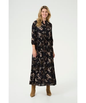 A-shape,Midi lengte,3/4 mouwen  Fijne was 30°, niet bleken, niet in de droger drogen, Druipnat ophangen in de schaduw, koud strijken max. 110° C, Chemisch laten reinigen.  100% Viscose