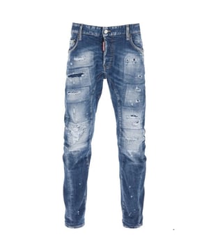 Tidy Biker Jean Style,  Stretch Denim 93% Cotton, 4% polyester, 3% Elastane,  Button Fly, Skinny Fit With A Tapered Leg, Ripped Design, Paint Splash Detail, Destroyed Reinforced Denim, Blue Jeans