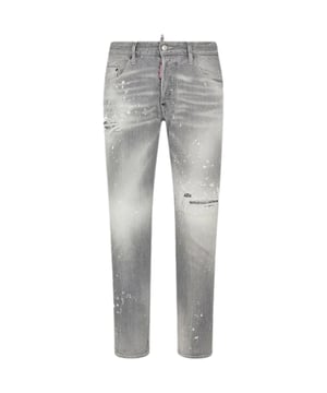 Skater Jean, Button Closure, Made In Italy, 98% Cotton, 2% Elastane, Grey Denim, Light Grey Denim Jacket,  Slim Fit With A Tapered Leg, Paint Splatter Design, Skater jeans in a Grey Wash