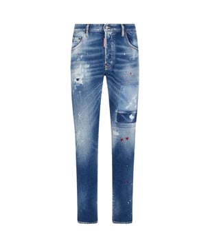 Vaqueros skater, denim elástico 99 % algodón, 1 % elastano, bragueta de botones, corte entallado con pernera cónica, jeans skater con lavado azul, hechos en Italia