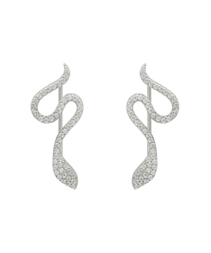 Add a little drama to your look with the Nagini Snake Ear Climbers! We know that jewellery can transform your look, and this ear climber will do just that. Not only is it light as a feather at 3.6 grams so you won't even feel it, it's handcrafted with 925 sterling silver and set with sparkling zirconia for subtle shimmer and a stunning appeal. It easily secures against your earlobe with the hook fastening, which creates an illusion of having two snakes crawling up the edges of your ears!Jewellery featuring snakes has long been a popular choice. In ancient Greek mythology, for example, the snake was associated with wisdom and healing. In Hinduism, it's an important symbol of fertility and creation. Today, snakes can be seen as a representation of transformation, rebirth, and regeneration. They can serve as an empowering symbol of strength and courage.Plus, at 3cm in length and 1.3cm in width, this is sure to make a statement without looking too over-the-top. So if you're daring enough, go ahead and try out this sssshimmery snake ear climber!