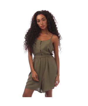 Womens Only Nova Carly Playsuit in green.- V-neck.- Spaghetti straps.- Adjustable straps.- Button placket.- Waist belt.- All-over pattern.- Smooth fabric.- 100% Viscose.- Ref: 15347929A