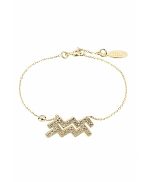 Start your year off right with this stylish and on-trend Zodiac Horoscope Star Sign Bracelet. This Aquarius bracelet, made of 925 sterling silver, is set with white zirconia stones and plated in your choice of 22ct gold, 22ct rose gold, or rhodium. The star sign motif is unique and eye-catching, while the adjustable 14.5cm - 17cm size ensures a perfect fit for anyone. With a lobster clasp and size adjuster, this bracelet is easy to put on and take off, and the 1.9g weight is comfortable to wear all day long.Aquarius is the eleventh sign of the zodiac, and people who are born under this sign are said to be creative, intelligent, and independent. They are often attracted to careers in the arts or sciences, and they have a strong sense of justice and fairness.Aquarius birthdays falls between January 20 - February 18, so treat yourself or a friend to this stylish and unique zodiac bracelet today!