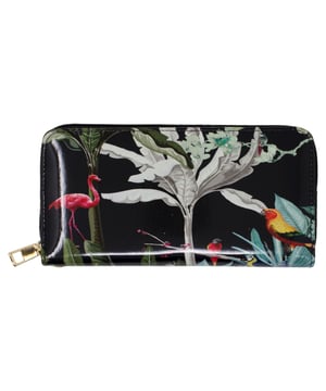 Adorned with a glossy tropical print, this purse offers a stylish and unique touch to your everyday look. with multiple compartments for cards, coins. This purse will be a talking statement piece
Colour: Black.
Water Resistant.
Vinyl PU/Polyester.
L x W x D = 19cm x 10cm x 2.5cm.
SKU: HB346202.
