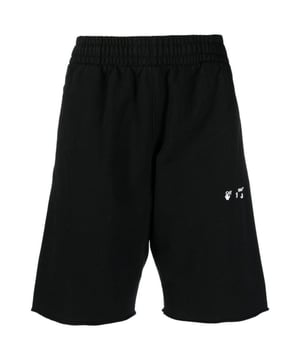 Elevate your style with the black Jogg Shorts. These comfortable off-white black shorts offer a sleek and versatile look, perfect for any occasion. Whether you're hitting the gym or running errands, these shorts provide both style and functionality. Upgrade your wardrobe today!, 100% Cotton, Elasticated Waistband, Large pocket on Back, OW Logo On Front Left Leg, Black Shorts, Streetwear
