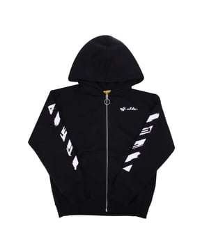 Juniors Off White Script Zip Hoodie in black-white.- Adjustable drawstring hood.- Full zip fastening.- Front pockets.- Arrow logo on back.- Elasticated waist and sleeve.- Slim fit.- 100% Cotton.- Ref: OBBE0010051001