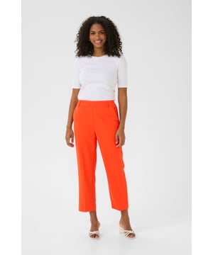 Casual fit,Hoge taille,Cropped lengte,Straight  Wassen op 30°, niet bleken, niet in de droger drogen, Druipnat ophangen in de schaduw, koud strijken max. 110° C, Droogreiniging  77% Polyester (Gerecycled),18% Viscose,5% Elastaan