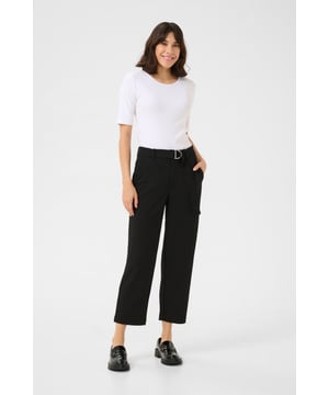 Casual fit,Regular taille,Cropped lengte,Straight  Fijne was 30°, niet bleken, niet in de droger drogen, Druipnat ophangen in de schaduw, koud strijken max. 110° C, Droogreiniging  96% Polyester,4% Elastaan
