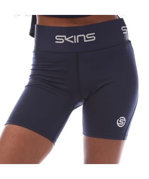 Womens Skins Series-1 Shorts in blue.- Branded elasticated waistband.- White logos.- Engineered for team sports  efficient warm-ups and lower-intensity workouts.- 77% Polyester  23% Elastane.- Ref: SO40100279010