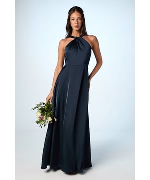 Elegant halterneck design with a twist detail
Luxurious satin fabric with a lustrous sheen
Flattering A-line silhouette with a floor-sweeping length
Defined waistline with a self-tie belt
Fully lined for a smooth, fit

Exude sophistication as a bridesmaid in this stunning satin gown from Coast. The halterneck design with a twist detail adds a touch of modern elegance, while the lustrous satin fabric radiates luxury. The A-line silhouette flatters the figure, and the self-tie belt cinches the waist for a defined shape. With its floor-sweeping length and fully lined construction, this dress is perfect for complementing the bride on her special day, ensuring you look and feel your best as part of the bridal party.