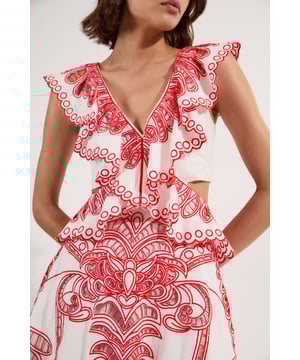 Cutwork Embroidered Ruffle Woven Dress