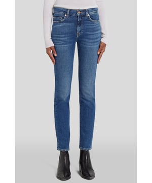 Damen  Unsere beliebten Roxanne Jeans kehren in dunkelblauem Luxe Vintage Denim zurück, der ihnen einen authentischen Look gibt und gleichzeitig exquisit weich ist. Ihre Silhouette mit schmalem Bein und mittelhohem Bund ist äußerst vielseitig. Probieren Sie zum Beispiel einen lässig-schicken Look mit einem in den Bund gesteckten Rollkragen-Strickpulli und eleganten Stiefeln. Die Jeans von 7 For All Mankind werden aus Premiumstoffen hergestellt.