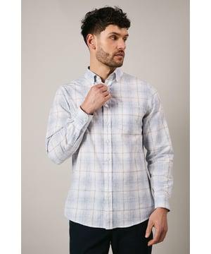 Classic button-down collar for a refined casual look
        Subtle fade check pattern adds visual interest to your outfit
        Single chest pocket detail for practical everyday wear
        Long sleeves with buttoned cuffs for versatile styling options
        Box pleat at back yoke ensures comfortable movement throughout the day
    
    This Maine shirt combines timeless style with contemporary design, featuring a sophisticated fade check pattern that works effortlessly across seasons. The woven fabric offers a comfortable feel whilst maintaining a smart appearance that transitions seamlessly from day to evening. Style as seen with dark trousers for a balanced silhouette, or pair with chinos and desert boots for weekend gatherings. The versatile nature of this shirt makes it ideal for casual Fridays at the office, family lunches, or relaxed evenings at your local. Layer under a lightweight jumper when temperatures drop or wear open over a plain t-shirt for a more laid-back approach. This Maine staple will quickly become your go-to for occasions that call for understated yet considered style.