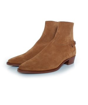 Celine Jacno suede buckle boots in cognac. The item is new