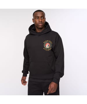 Mens Glorious Gangsta Ceazar Hoodie in black- Three piece hood- Drop shoulder- Kangaroo pocket to front- Photographic print at left chest- Ribbed cuffs and hem- Soft brushback fleece construction- Slightly oversized fit- 80% Cotton  20% Polyester.  Machine washable.- Ref: GG2E124883STK