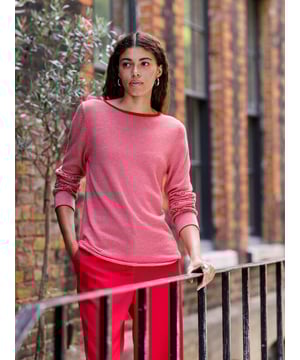 With an elegant boat neckline and neat cut, classic look, this jumper is ideal for everyday wear. Made in Ultrafine Merino wool which helps keep the creases at bay, promote breathability in warmer conditions and generate natural warmth if it's chilly, this jumper provides versatile appeal for all seasons. With an elegant drape, this is perfect for layering over a shirt collar or can be simply styles on it's own as the soft yarns will feel beautifully gentle against your skin.