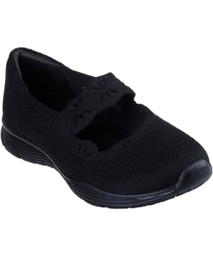 Behaal een serieuze dosis comfort met het klassieke ontwerp van Skechers Seager Cute N' Coy. Deze instap Mary Jane stijl heeft een bovenwerk van gebreid mesh en een Air-Cooled Memory Foam gezelschapszool.