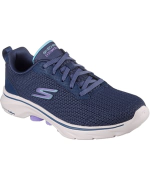 Loop in comfortabele en gemakkelijk te dragen stijl met de Skechers GO WALK 7 - Kaylor. Deze veganistische wandelschoen met veters heeft een Skechers Air-Cooled Goga Mat-insteekzool, lichte ULTRA GO demping en een hoge terugvering met Hyper Pillar Technologie voor extra ondersteuning.