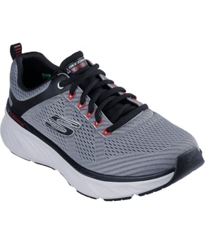 Enjoy well-cushioned performance while minding your footprint wearing Skechers Relaxed Fit Edgeride Contention. This vegan athletic style features a mesh upper with stretch laces, a well-cushioned midsole and a Skechers Air-Cooled Memory Foam insole