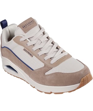 Sportief verfijnde stijl ontmoet comfort in de Skechers Street Uno - Stacre 2.0. Deze veterschoen heeft een bovenwerk van suede en duraleather, een Skechers Air-Cooled Memory Foam inlegzool en een Skech-Air zichtbare luchtkussen middenzool.