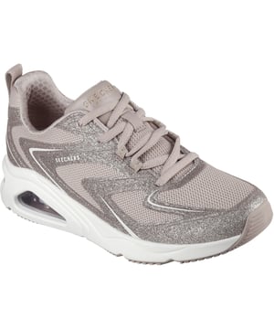Bringen Sie Ihren Stil mit einem Hauch von Glamour auf die nächste Stufe mit den Skechers Street Tres-Air Uno - Glit-Airy. Diese sportlichen Schnürschuhe verfügen über ein Obermaterial aus Mesh mit glitzernden, heiß geschmolzenen Details und einer Skechers Air-Cooled Memory Foam-Innensohle.