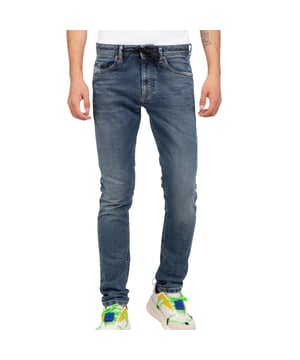 Diesel Krooley-NE Vaqueros jogg azules, bragueta con cremallera, 52% Lyocell, 45% algodón, 3% elastano, Vaqueros jogg con material súper elástico, marca Diesel
