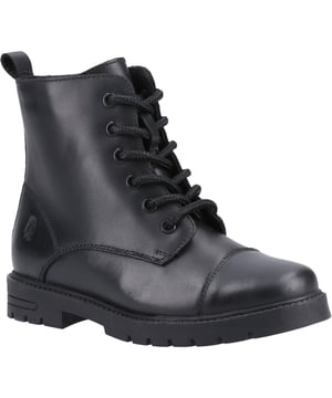 Stylish and hardwearing; the Lauren is sure to be a winner with its trendy styling and treaded sole. Featuring easy on and easy off hidden inside zip and lace up fastening, this boot will keep feet to feel secure and warm throughout the school day.