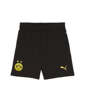 PRODUCT STORY: Hit the pitch like BVB's finest in these football shorts. They're made from sweat-wicking material to keep you cool in the tensest moments of the game and are finished with the team's crest on the leg. FEATURES & BENEFITS: dryCELL: Performance technology designed to wick moisture from the body and keep you free of sweat during exercise; As part of the RE:FIBRE program, this garment is made of at least 95% recycled material from textile waste and other used materials. DETAILS: Regular fit; 170 gsm, Jacquard; Mesh inserts; Medium rise; Elasticated waistband with drawstring; Official team branding; PUMA Youth: Recommended for older kids between 8 and 16 years.