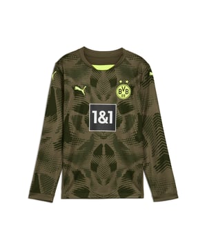 PRODUCT STORY: Defend your goal in this official BVB long-sleeved goalkeeper jersey. This top keeps you focused and agile between the posts with dryCELL tech wicking sweat and strategic mesh inserts to keep you cool and comfortable. Display the iconic badge with pride and channel your inner BVB hero. FEATURES & BENEFITS: dryCELL: Performance technology designed to wick moisture from the body and keep you free of sweat during exercise; As part of the RE:FIBRE program, this garment is made of at least 95% recycled material from textile waste and other used materials. DETAILS: Regular fit; 170 gsm, Jacquard; Mesh inserts; Crew neck; Long sleeves; Official team branding; PUMA Youth: Recommended for older kids between 8 and 16 years.