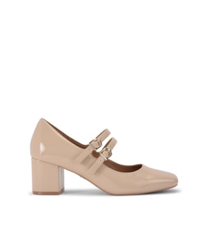 The Carvela Harper is a Mary Jane style shoe with block heel. The upper is in a patent taupe with two straps across the foot which are fastened with gold branded buckles. Heel height: 7cm. This product features All Day Long Technology.