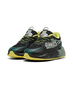 PRODUCT STORY: Gear up for the fast lane with PUMA x HOT WHEELSâ„¢. This revved up version of our RS-X sneaker features a closed mesh upper, all-over Hot Wheelsâ„¢ graphics, and a cool gradient midsole that your mini speedsters will love. FEATURES & BENEFITS: The upper of the shoes is made with at least 30% recycled materials. DETAILS: Regular width; Closed mesh textile upper; Elasticated closure for fast on-and-off; Gradient design on the mid-sole; PUMA x HOT WHEELSâ„¢ co-branding details; PUMA Toddlers: Recommended for toddlers between 0 and 4 years.