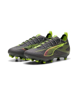 PRODUCT STORY: How fast is the ULTRA 5 PRO? Fasten your seatbelt and unleash your speed with PUMA's latest innovation. Designed for rapid acceleration and precise control, these football boots feature a lightweight mesh upper, PWRTAPE support, and SPEEDSYSTEM outsole. Dominate the pitch with unmatched traction and agility. Get ready to play at full throttle. FEATURES & BENEFITS: ACCELERATION: PUMA's SPEEDSYSTEM CARBON outsole combines springy carbon-fiber material for rapid propulsion with an innovative stud placement and orientation for faster acceleration.; TRACTION: PUMA's proprietary FastTrax studs are complemented with more rounded studs on lateral side for the most optimal traction on both firm ground and artificial grass.; STABILITY: PWRTAPE support frame stabilizes the foot inside of the boot to enable rapid changes of direction.. DETAILS: PWRTAPE support frame for rapid changes of direction; Accelerate faster with PUMA's proprietary SPEEDSYSTEM outsole and revolutionary stud design; GripControl Pro skin for precise ball control; PUMA's FastTrax studs for optimised traction on both firm ground and artificial grass; FG/AG: Suitable for use on both firm natural surfaces and artificial grass (4G); PUMA Youth: Recommended for older kids between 8 and 16 years.