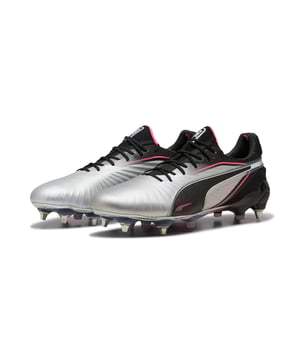 PRODUCT STORY: The rightful heir is here: glory to the new KING. Featuring a K-BETTERâ„¢ upper, GRIPCONTROL 3D structure, and NanoGrip technology, these boots offer unparalleled ball control and stability. Lightweight, with a sleek design, they're built for those who rule the pitch. Let everyone know: there's a new KING in town. FEATURES & BENEFITS: Made with at least 20% recycled materials; K-BETTER: Better without leather. Non-animal-based K-BETTERâ„¢ upper material for a new and improved take on the signature KING touch, comfort, and durability.; ORTHOLITEÂ®: memory foam padding in the heel for improved comfort; GRIPCONTROL 3D: rib structure on the medial side enhances ball control. DETAILS: Lightweight outsole with external heel counter, integrated stability spine, and conical metal screw-in studs for maximum maneuverability; Knitted low-cut slip-on construction ensures a comfortable fit; Lightweight removable sockliner with NanoGrip technology keeps the foot from slipping inside the boot; Regular fit; MxSG: Mixed/Soft Ground outsole.