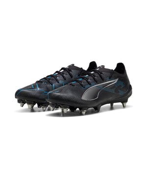 PRODUCT STORY: Fasten your seatb. . .we mean laces. With the new ULTRA, you get the speed and sensation of a finely tuned machine at your feet. Based on engineering insights from 23 years of PUMA Motorsport, the brand-new SPEEDSYSTEM outsole is precision-engineered to take you from kick-off to back of the net faster than you can say: Lights out. FastTrax studs are combined with conical screw-in studs for optimal traction on mixed soft ground. FEATURES & BENEFITS: Upper made with at least 50% recycled materials; ACCELERATION: PUMA's SPEEDSYSTEM outsole design combines a high-performance fiber base material with an external heel counter and a revolutionary stud system to maximize energy return for faster acceleration.; TRACTION: A combination of FastTrax studs and conical screw-in studs for optimal traction while accelerating, breaking, and cutting on mixed soft ground; STABILITY: PWRTAPE SQD support frame stabilizes the foot inside of the boot without hindering agility and freedom of movement. DETAILS: PWRTAPE SQD support frame stabilises the foot without compromising agility; TRACTION with FastTrax and conical screw-in studs for optimal grip on mixed soft ground; SPEEDSYSTEM outsole with ACCELERATION technology for lightning-fast bursts of speed; Lightweight removable sockliner with Nano Grip technology and Ortholite heel cushioning for better lockdown; GripControl Pro skin for decisive command over the ball; Regular to narrow fit; MxSG: Mixed/Soft Ground outsole.
