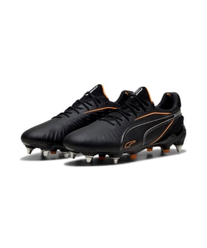 PRODUCT STORY: The rightful heir is here: glory to the new KING. Featuring a K-BETTERâ„¢ upper, GRIPCONTROL 3D structure, and NanoGrip technology, these boots offer unparalleled ball control and stability. Lightweight, with a sleek design, they're built for those who rule the pitch. Let everyone know: there's a new KING in town. FEATURES & BENEFITS: Made with at least 20% recycled materials; K-BETTER: Better without leather. Non-animal-based K-BETTERâ„¢ upper material for a new and improved take on the signature KING touch, comfort, and durability.; ORTHOLITEÂ®: memory foam padding in the heel for improved comfort; GRIPCONTROL 3D: rib structure on the medial side enhances ball control. DETAILS: Lightweight outsole with external heel counter, integrated stability spine, and conical metal screw-in studs for maximum maneuverability; Knitted low-cut slip-on construction ensures a comfortable fit; Lightweight removable sockliner with NanoGrip technology keeps the foot from slipping inside the boot; Regular fit; MxSG: Mixed/Soft Ground outsole.