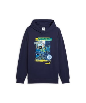 PRODUCT STORY: Rep your love for the Cityzens with this PUMA hoodie. Featuring bold graphics and the iconic Man City crest, it's perfect for cheering at the Etihad Stadium or hanging out with friends. Show your true colors and embrace the spirit of Manchester's best club. FEATURES & BENEFITS: Made with at least 20% recycled cotton. DETAILS: Relaxed fit; French Terry material; Regular length; Hood; Long sleeves; Manchester City graphic on the front; Manchester City badge and PUMA Cat logo on the front; Main Material 1: 46% cotton, 32% polyester, 22% cotton Recycled - french terry - 280.00 g/mÂ² - piece dyed - Chemical- Regular finishing.
