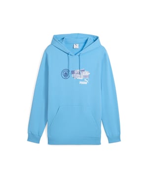 PRODUCT STORY: Dear Cityzens, show your pride with this PUMA hoodie. Featuring the iconic Man City badge and PUMA Cat Logo on the chest, elasticated waistband and cuffs, and crafted from soft French terry cotton. Perfect for repping your team at the Etihad Stadium. FEATURES & BENEFITS: Made with at least 20% recycled cotton. DETAILS: Regular fit; Baby terry material; Regular length; Hood; Kangaroo Pocket; Long sleeves; Manchester City crest and PUMA cat logo on the chest; Main Material 1: 78% cotton, 22% cotton Recycled - baby terry - 260.00 g/mÂ² - piece dyed - Chemical- Regular finishing.