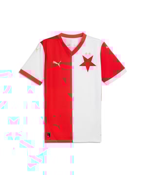 PRODUCT STORY: Gear up and show your allegiance to SK Slavia Praha with the official 24/25 Home Jersey. Designed for performance, it features moisture-wicking dryCELL tech and strategically placed mesh inserts to keep you feeling cool and comfortable. FEATURES & BENEFITS: dryCELL: Performance technology designed to wick moisture from the body and keep you free of sweat during exercise; As part of the RE:FIBRE program, this garment is made of at least 95% recycled material from textile waste and other used materials. DETAILS: Regular fit; 170 gsm, Jacquard; Mesh inserts; Polo style neck; Short sleeves with flat-knit cuffs; Official team branding.
