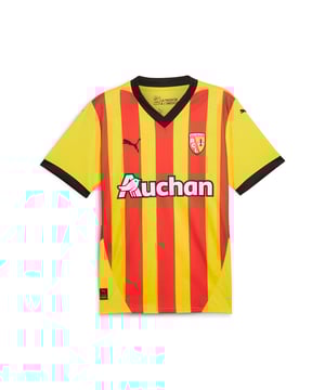 PRODUCT STORY: Gear up and show your allegiance to RC Lens with the official 24/25 Home jersey. It features our moisture-wicking dryCELL tech to keep you feeling cool and comfortable. FEATURES & BENEFITS: dryCELL: Performance technology designed to wick moisture from the body and keepyou free of sweat during exercise; As part of the RE:FIBRE program, this garment is made of at least 95% recycled material from textile waste and other used materials. DETAILS: Regular fit; 170 gsm, Jacquard; Crew neck; Short sleeves; Official team branding.