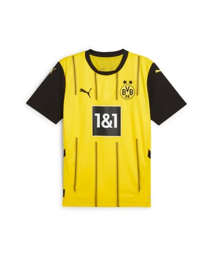 PRODUCT STORY: Introducing the latest in a long line of Black and Yellow classics. Staying true to the club is heritage, the 24/25 BVB Home Kit combines signature colors with a pinstriped design in a way that embodies the essence of Borussia Dortmund, yesterday, today, and forever. Designed for the fans, this Replica jersey pairs the same match-worn look with a casual silhouette, details, and materials, ideal for both game day and everyday wear. FEATURES & BENEFITS: dryCELL: Performance technology designed to wick moisture from the body and keep you free of sweat during exercise; As part of the RE:FIBRE program, this garment is made of at least 95% recycled material from textile waste and other used materials. DETAILS: Regular fit; 170 gsm, Jacquard; Crew neck; Short sleeves; Official team branding.