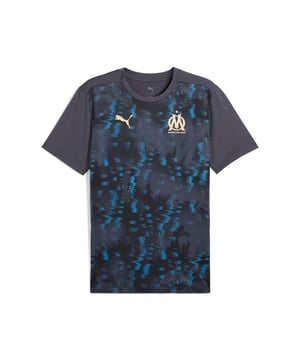 PRODUCT STORY: Feel the passion of the Stade Orange VÃ©lodrome with this dynamic jersey. Featuring striking team branding and bold PUMA graphics, it's designed for true Olympique de Marseille fans. Show your pride and energy every time you wear it. FEATURES & BENEFITS: dryCELL: Performance technology designed to wick moisture from the body and keep you free of sweat during exercise; Made with 100% recycled material excluding trims & decorations. DETAILS: Slim fit; Single jersey material; Regular length; Crew neck; Medium riseShort sleeves; 100% polyester.