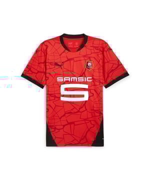 PRODUCT STORY: Gear up and show your allegiance to Stade Rennais with the official 24/25 Home Jersey. It's design symbolizes the beating heart of the city of Rennes and the matchday ritual walk along the "La Vilaine" river that leads fans to the stadium. It features moisture-wicking dryCELL tech to keep you feeling cool and comfortable. FEATURES & BENEFITS: dryCELL: Performance technology designed to wick moisture from the body and keep you free of sweat during exercise; As part of the RE:FIBRE program, this garment is made of at least 95% recycled material from textile waste and other used materials. DETAILS: Regular fit; 170 gsm, Jacquard; Crew neck; Short sleeves; Official team branding.