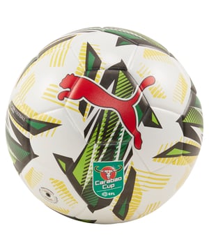 PRODUCT STORY: Make every match moment count with this Carabao Cup replica ball. It has a durable THB moulded construction for excellent shape retention while the unique 8-panel configuration gives you better connection with the ball. DETAILS: THB moulded ball for excellent shape retention, durability and reduced water absorption; Unique 8 panel configuration: reduced amount of seams with larger panels for better connection with the ball; 0.4 mm textured PU outer: improved aerodynamics; 3.00 mm TPE foam layer: improved rebound and increased power; Rubber bladder and PAL (Puma Air Lock) valve: excellent air retention and rebound; FIFA Quality: guarantees an excellent level of performance.