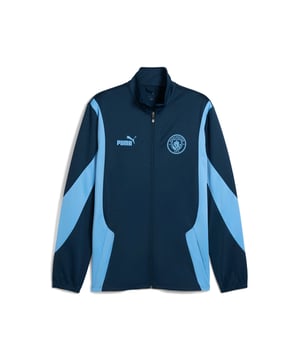 PRODUCT STORY: Show your pride for the Cityzens with this jacket. Featuring a multi-layered silicone badge, flatlock stitching, and elasticated waistband and cuffs, it's perfect for cheering at the Etihad Stadium or strolling through Manchester. Embrace your Cityzen spirit with PUMA style. DETAILS: Relaxed fit; Spacer material; Standard jacket length; Hood; Full zip; Long sleeves; Elasticated waistband and cuffs; Flatlock stitching; Multi-layered Manchester City silicone badge; PUMA Cat logo on the chest.