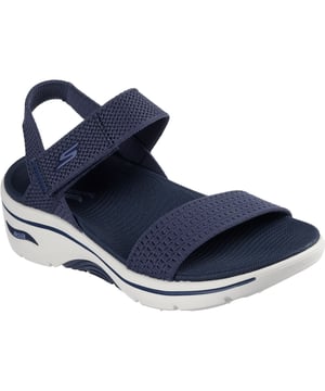 Genießen Sie unterstützenden lässigen Komfort an warmen, sonnigen Tagen mit der Skechers GO WALK Arch Fit 2.0 Sandale. Diese Sandale mit gestricktem Viertelriemen verfügt über ein Obermaterial aus Textil, leichtem ULTRA GO Dämpfung und einer Arch Fit Fußbett.