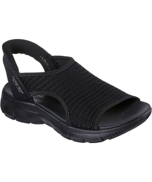 Enjoy sunny days in breezy comfort with Skechers Hands Free Slip-ins: Summits - Sweetly Evolved. Designed with our Hands-free Skechers Slip-ins back heel, this slingback sandal features a knitted strap upper with a cushioned Yoga Foam footbed.