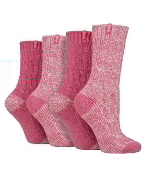 Jeep Ladies 4 Pack Wool Boot Socks: Introducing the Jeep Wool Rope Knit Boot Socks, a perfect blend of comfort and style for your outdoor adventures. This twin pack features two pairs of socks in contrasting colors and knit patterns, made from a cozy and colorful blend of 58% Polyester, 26% Wool, 7% Acrylic, 4% Viscose, 4% Polyamide, and 1% Elastane. Designed with standard toe seams and cuffs, these ankle-length boot socks offer a regular thickness for all-day wear. The heavy gauge and soft wool blend provide natural warmth and breathability, ensuring a snug and pleasant experience. Whether you're out exploring or relaxing by the fire, these durable and machine-washable socks have got you covered. With the iconic Jeep tab detail on the cuffs, these ladies' boot socks not only keep you warm but also add a touch of style to your favorite outdoor attire. Treat yourself to the comfort and quality of Jeep Wool Rope Knit Boot Socks and make them your go-to companions for any outdoor excursion. Extra Product Details: Jeep Wool Rope Knit Boot Socks - Comfort and style for outdoor adventures. Twin pack with contrasting colors and cozy knit patterns. 58% Polyester, 26% Wool, 7% Acrylic, 4% Viscose, 4% Polyamide, 1% Elastane blend. Standard toe seams, cuffs, ankle-length, and regular thickness for all-day wear. Natural warmth and breathability from the soft wool blend. Durable, machine-washable, and long-lasting. Iconic Jeep tab detail adds style to outdoor attire. Your go-to companions for any outdoor excursion.