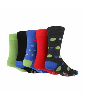 Wild Feet Men’s 5 Pack Bamboo Jacquards Socks: Wild Feet are a great choice if you’re after quality, traditional colours as well as some classic striped patterns for your feet. If you’re looking for a softer dress sock then these are the ideal ones for you!. These socks are made from a rich Viscose from Bamboo material which makes them very breathable, naturally moisture wicking and some of the softest socks you’ll ever wear!. These socks would be ideal for everyday wear or for the working day. They could even make a great gift for someone that you know needs an upgrade on their sock drawer with the amazing comfort that they provide. Wild Feet is a range of socks featuring cool designs, bold colours and quirky catchphrases - from pugs and penguins, to lions and llamas! - Choose from a range of styles for men and ladies, from dress to trainer socks. There are even some sporty styles available!. There are 4 variations to choose from with plain and striped patterns per pack. They come in one size Men’s 7-11 UK, are made from 70% Viscose Bamboo 28% Polyester 2% Elastane and are machine washable. Extra Product Details: Men’s 5 Pack Jacquards Socks Viscose Bamboo Fibre 4 Style Choices Super Soft & Comfy A Great Gift Ideal For Everyday Wear Wild Feet Branded One SIze Men’s 6-11 Machine Washable