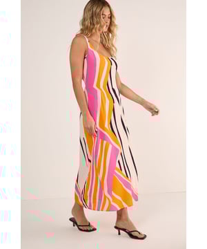 Striking abstract painted stripe pattern for a bold statement piece
        Flattering scoop neckline that frames the dcolletage beautifully
        Flowing maxi length with a relaxed silhouette for effortless movement
        Lightweight viscose Morrocain fabric that drapes elegantly against the body
        Versatile sleeveless design with thin straps perfect for warmer weather
    
    Make a splash at your next daytime gathering in this eye-catching Abstract Painted Stripe Scoop Neck Maxi Dress from Nasty Gal. The artistic stripe pattern creates visual interest whilst the fluid viscose Morrocain fabric ensures a comfortable fit that moves gracefully with every step. Style with simple flip flops as seen on our model for casual brunches, or dress it up with strappy sandals and a denim jacket for family barbecues. The versatile scoop neckline works brilliantly with delicate layered necklaces, while the maxi length offers a relaxed yet put-together look. This dress transitions seamlessly from weekend shopping trips to alfresco dining, making it an essential addition to your warm-weather wardrobe that will turn heads for all the right reasons.